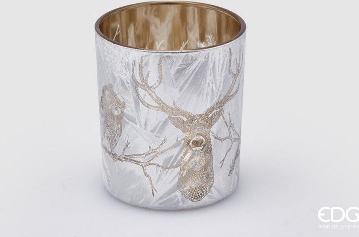 EDG - Enzo De Gasperi kerst theelichthouder zilver thema bos H10 D9