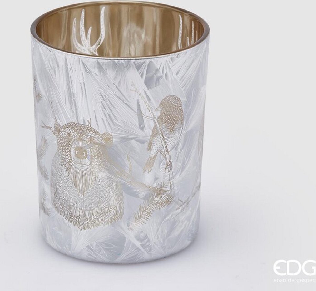 EDG - Enzo De Gasperi kerst theelichthouder zilver thema bos H12,5 D10