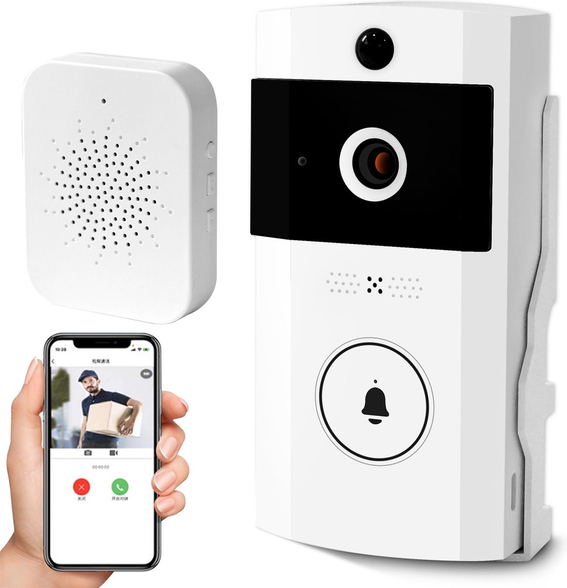 XD&L - Slimme Deurbellen Serie - Deurbelsets- Deurbellen Met Camera - Smart WiFi Video Doorbell - Motion Detection - Variabele Spraakintercom - Video Oproepen - Cloud Opslag - Wit