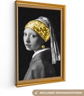 Canvas Schilderij Meisje met de parel - Vermeer - Goud - Lijsten - 60x90 cm - Wanddecoratie