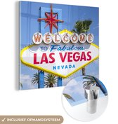MuchoWow® Glasschilderij 50x50 cm - Schilderij acrylglas - Welkomstbord van Las Vegas - Foto op glas - Schilderijen