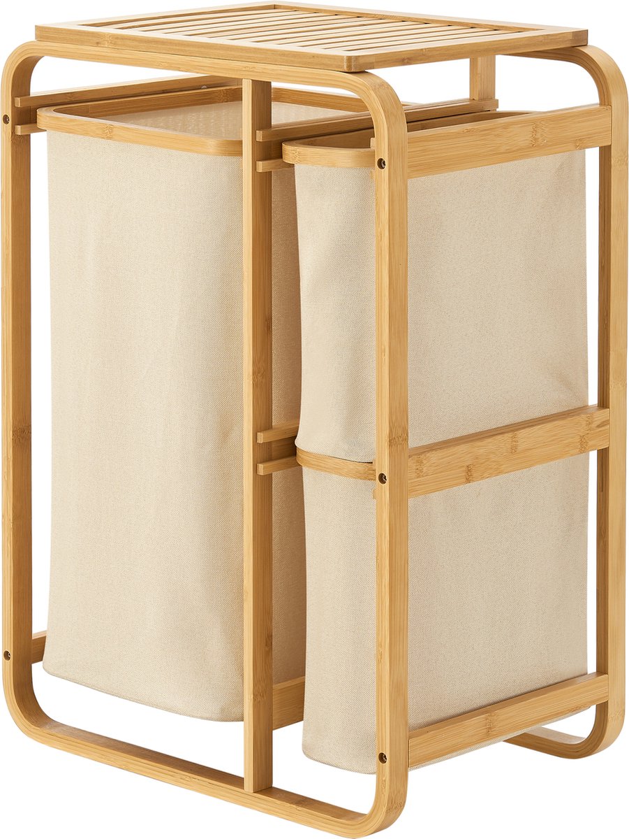 Wasmand Evenes met waszakken 70,5x49,5x33 cm beige