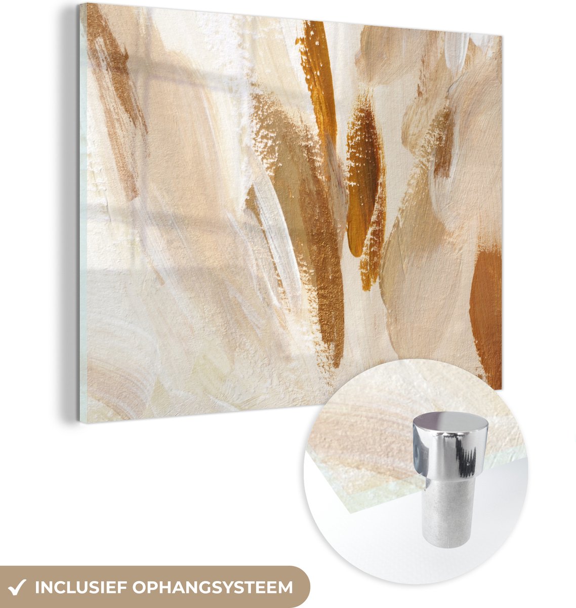 MuchoWow® Glasschilderij 120x90 cm - Schilderij acrylglas - Verf - Wit - Bruin - Foto op glas - Schilderijen