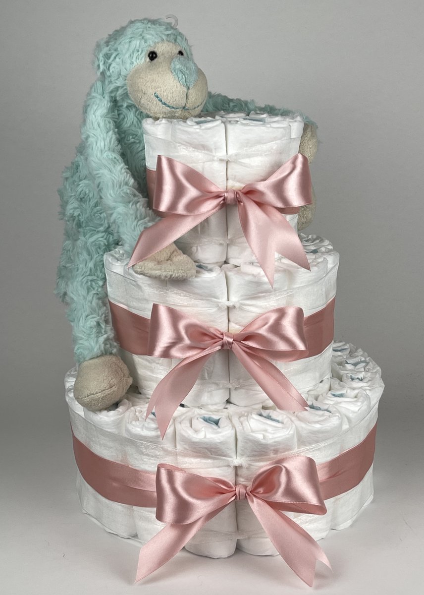 Goedkoopste Chouette-Chouette | Luiertaart Meisje | Kraamcadeau | Geboorte Meisje | Babyshower | Aap Groen - donker Poeder Roze