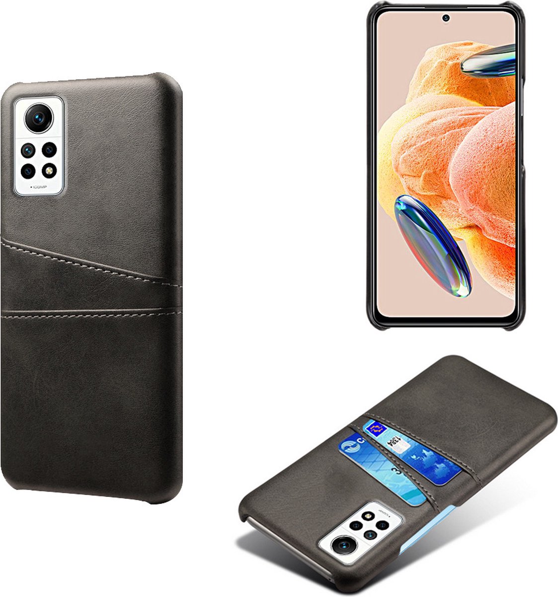Backcover met Opbergvakjes + PMMA Screenprotector voor Xiaomi Redmi Note 12 Pro 4G_ Zwart