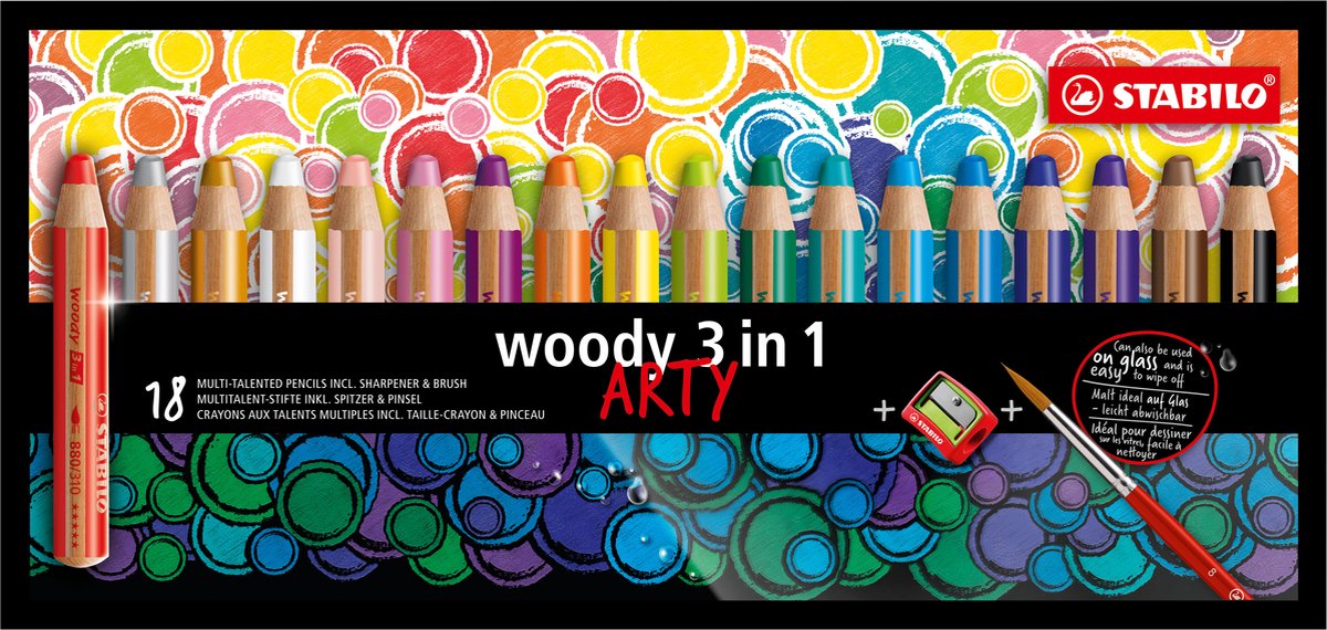 10 crayons multi-talents STABILO woody 3in1 + 1 taille-crayon - Dessiner -  Colorier - Peindre