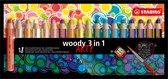 STABILO Woody 3 in 1 - Multi Talent Kleurpotlood - Etui Met 18 Kleuren + puntenslijper + penseel