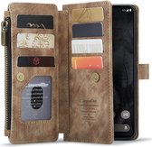 CaseMe C30 Hoesje Geschikt voor Google Pixel 8 Pro | Wallet Zipper Book Case met Pasjeshouder | Beschermhoes met Portemonnee | Bruin