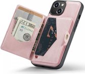 Coque CaseMe JH-01 adaptée à Apple iPhone 15 Plus | Couverture arrière avec porte-carte magnétique | Housse de protection Porte-carte Dos | 4 cartes et factures | Rose