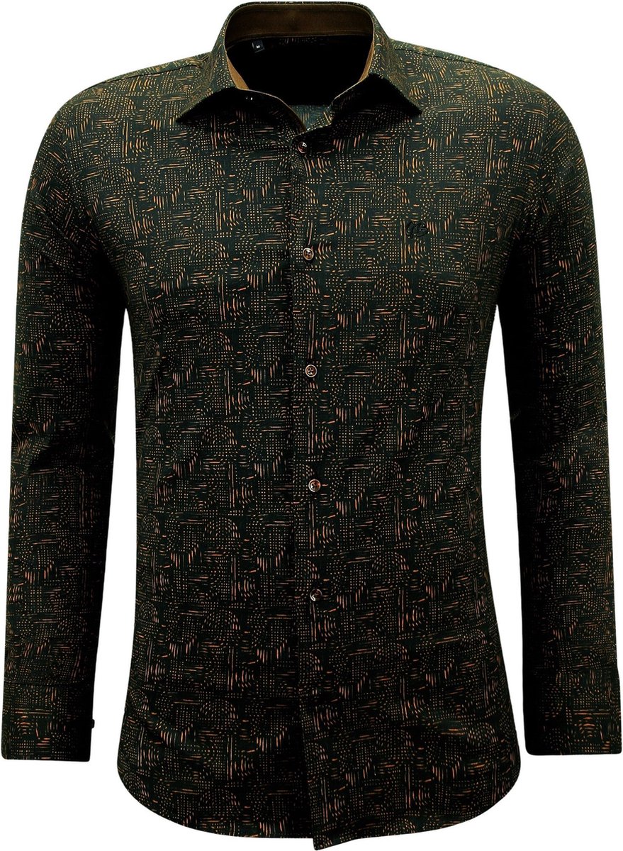 Mannen Overhemden Lange Mouw met Print Slim Fit- 3145 - Bruin