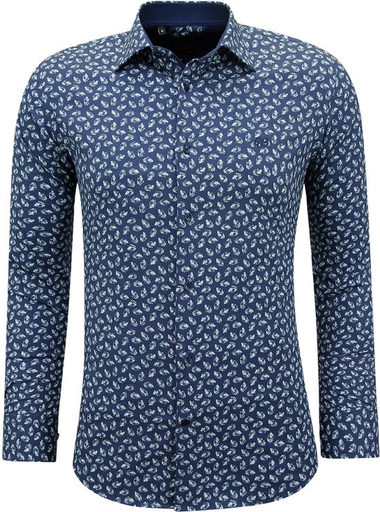 Katoenen Casual Overhemd Heren met Print - 3141 - Blauw