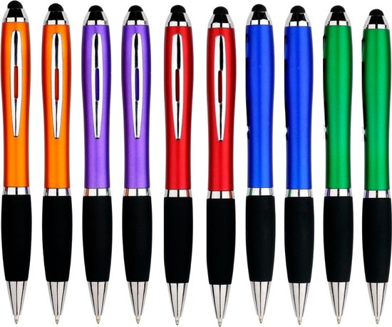 Case2Go - 10 Stuks - Stylus Pen voor tablet en smartphone - Stylus en Balpen in 1 - Mix van kleuren