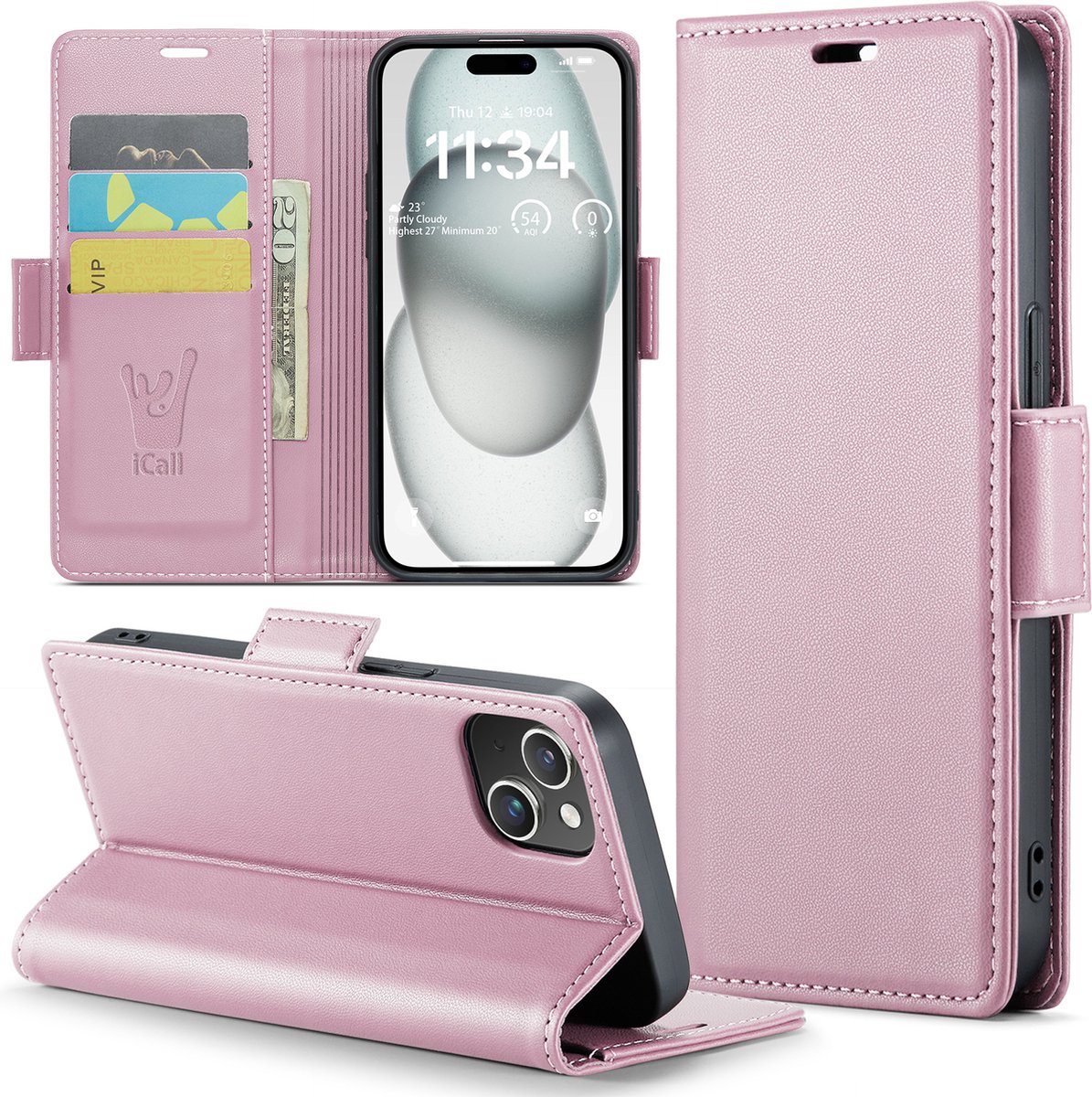 Hoesje geschikt voor iPhone 15 - HyperCase Book Cover Kunstleer Rose