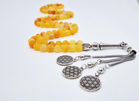 Tasbih 99 Kralen Natuursteen "Oranje frosted agaat" – Met tassel Metaal -Tasbeeh 8 mm diameter van de korrel - Model2- Een cadeau voor Moederdag en Vaderdag