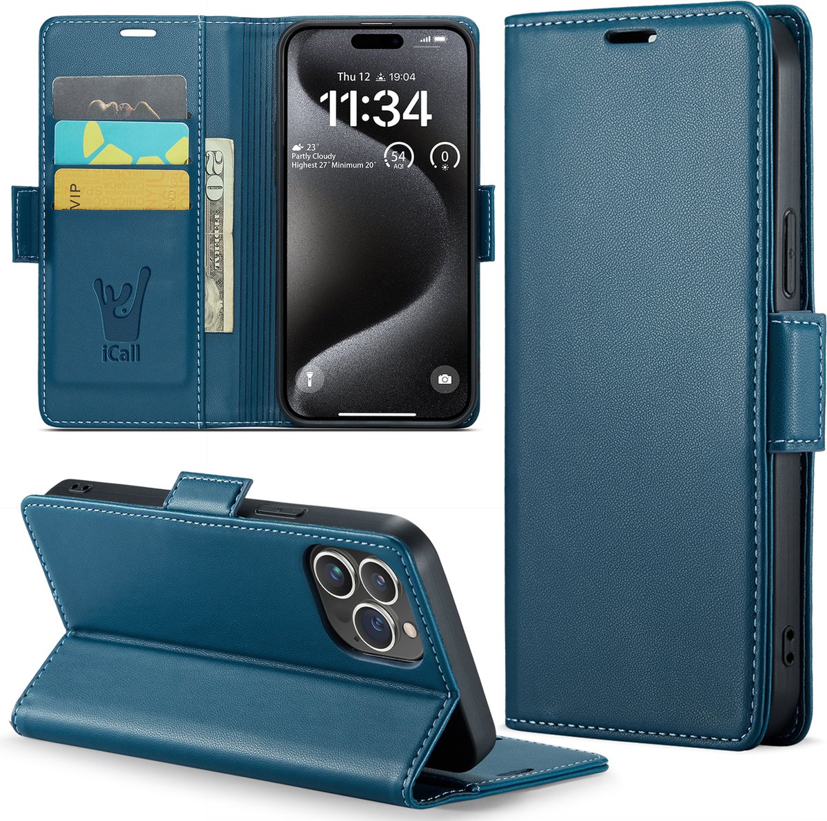 Hoesje geschikt voor iPhone 15 Pro Max - HyperCase Book Cover Kunstleer Blauw