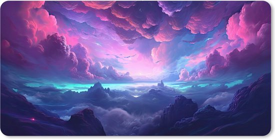 Tapis de souris XXL - Sous-main - Tapis de bureau - Néon - Wolekn - Rose - Blauw - Gaming - 100x50 cm - Tapis de souris XXL