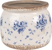 Clayre & Eef Pot de fleurs Ø 12x10 cm Beige Bleu Céramique Roses Pot de fleurs d'intérieur
