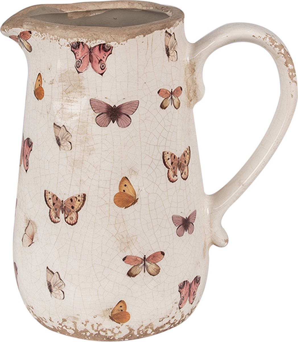 Clayre & Eef Decoratie Kan 16x12x18 cm Beige Roze Keramiek Vlinders