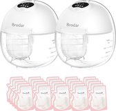 Bol.com Brodar Dubbele Elektrische Borstkolf – Handsfree – Oplaadbaar – BPA vrij – Incl. 50 Bewaarzakjes – 2 Stuks – Wit aanbieding