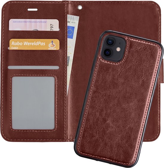 Coque iPhone 12 Mini 2 en 1 Bookcase amovible - Coque iPhone 12 Mini - Marron