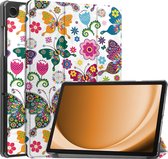 Hoes Geschikt voor Samsung Galaxy Tab A9 Plus Hoes Tri-fold Tablet Hoesje Case - Hoesje Geschikt voor Samsung Tab A9 Plus Hoesje Hardcover Bookcase - Vlinders.
