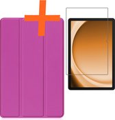 Hoes Geschikt voor Samsung Galaxy Tab A9 Hoes Tri-fold Tablet Hoesje Case Met Screenprotector - Hoesje Geschikt voor Samsung Tab A9 Hoesje Hardcover Bookcase - Paars