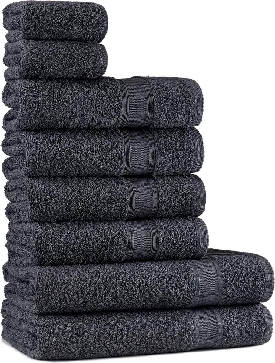 Handdoekenset 100% katoen 8 stuks 2 x badhanddoeken set 4 x handdoeken 2 x gastendoekjes zacht en absorberend antracietgrijs