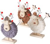 Boltze Home Kerstfiguur Nico hert met hout en wol op houten standaard H15cm