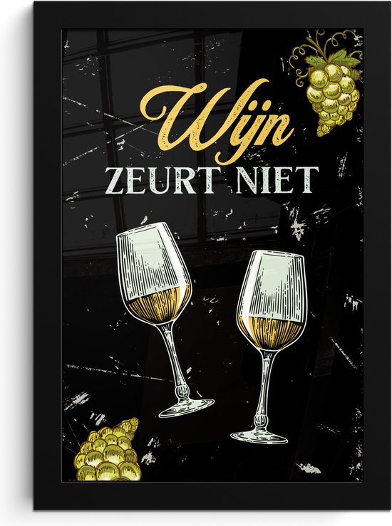 Fotolijst inclusief poster 20x30 cm - Wijn quote tekstbord - Foto in lijst - Houten fotohouder accessoires - Picture frame - Schilderijlijst decoratie - lijst - Fotoframe - Grappige cadeaus voor kerst - Cadeau voor vrouwen