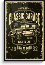 Fotolijst inclusief poster 80x120 cm - Vintage auto - Foto in lijst retro garage - Houten fotohouder - Mancave decoratie wandborden - Picture frame - Schilderijlijst accessoires - lijst - Fotoframe - Kroeg bar accesoires