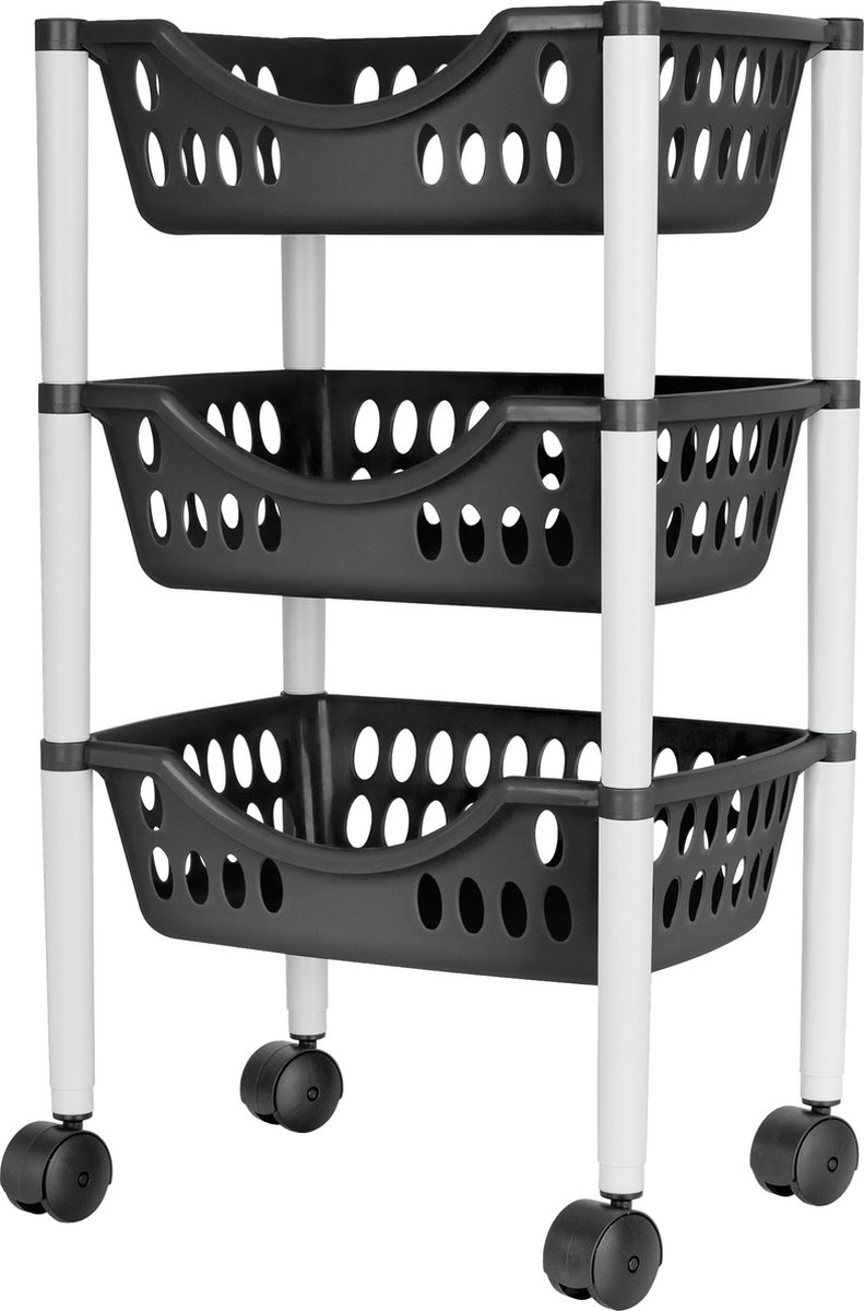 Juypal Keukentrolley - 3-laags - grijs/wit - kunststof - 39 x 26,5 x 66,5 cm