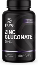 PURE Zinc Gluconate - 50mg - 100 vegan caps - gluconaat - mineralen
