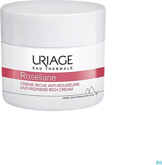 Uriage Roséliane Anti-Roodheid Crème pot, met roze band.