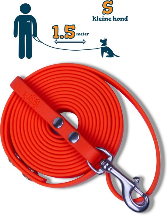 Miqdi BioThane hondenriem – neon oranje – 9 mm breed - 1.5 meter lang - met handvat
