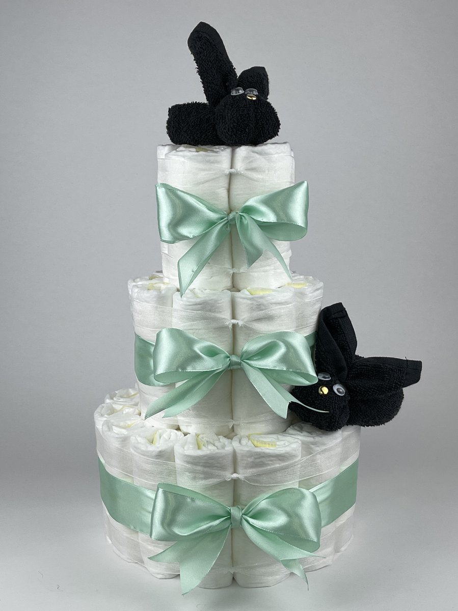 Goedkoopste Chouette-Chouette | Luiertaart Neutraal | Kraamcadeau | Geboorte Jongen Meisje | Babyshower | Konijnen Zwart - Groen