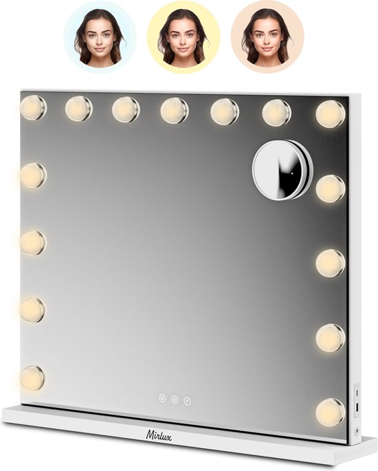 SensaHome Make-up Spiegel 60x40cm - Hollywood Spiegel Met 12 Dimbare LED Lampen & 3 Lichtstanden