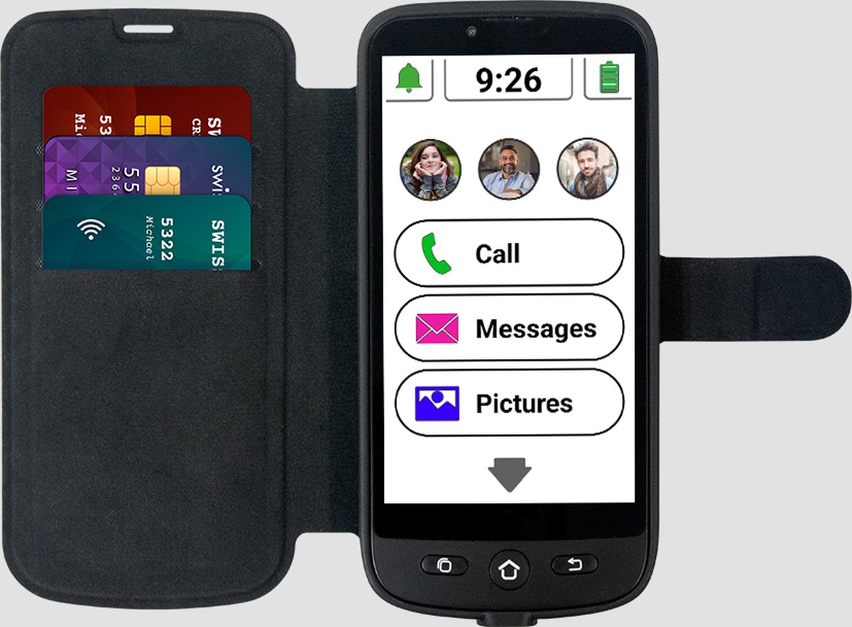 Swissvoice S510-M met wallet hoesje, senior mobiele telefoon met whatsapp en videobellen - Swissvoice