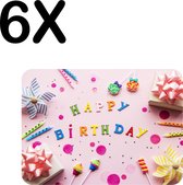BWK Flexibele Placemat - Vrolijke Roze Happy Birthday - Set van 6 Placemats - 40x30 cm - PVC Doek - Afneembaar