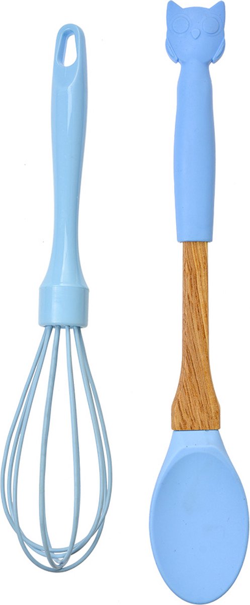 Clayre & Eef Keukengerei set van 2 Uil 29x5 / 26x6 cm Blauw Kunststof
