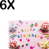 BWK Luxe Placemat - Vrolijke Roze Happy Birthday - Set van 6 Placemats - 35x25 cm - 2 mm dik Vinyl - Anti Slip - Afneembaar
