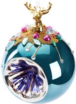 BRUBAKER Premium Kerstballen Blauw Met Hertenfiguur - 3,9 Inch (3,9 Inch) Kerstboom Ornament Met Kralen Decoraties - Handgedecoreerde Glazen Boombal - Kerstdecoratie