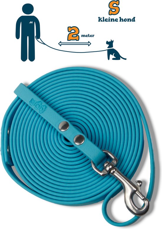 Miqdi BioThane hondenriem – licht blauw – 9 mm breed - 2 meter lang - met handvat