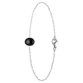 Lucardi Dames Stalen armband met zwart agaat - Armband - Staal - Zilverkleurig - 20 cm