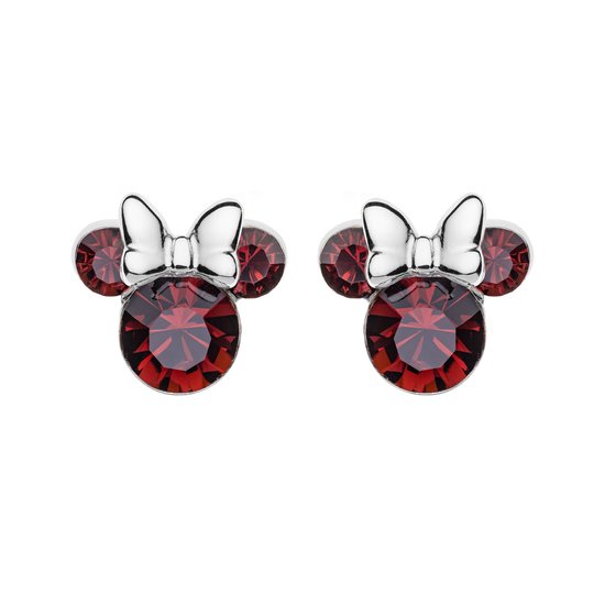 Disney 4-DIS025 Zilveren Minnie Mouse Oorbellen - Minnie Oorknopjes - Disney Sieraden - 7,5x7,5mm - 925 - Zilver - Kristal - Rood