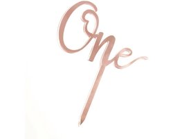 Acryl Taart Topper One rosé goud - taart - topper - 1 - one - rose goud - verjaardag - cakesmash