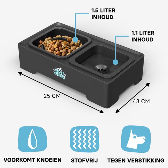 Goedkoopste Drinkbak Hond Lewondr Verhoogde Hondenwaterbak - 2,5 Liter Niet- morsen Bak Met Slow Feeder, Verstelbare Standaard Waterbak Voor Grote En Kleine Honden