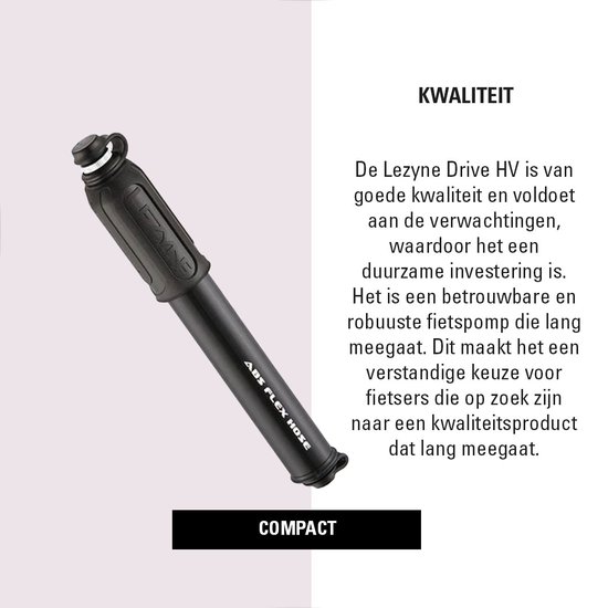 Lezyne HV Sport Drive S - Minipomp - Fietspomp klein - Pomp voor onderweg - Tot 6.2 bar - Presta en Schrader ventielen - Aluminium - Zwart van Lezyne — afbeelding 3