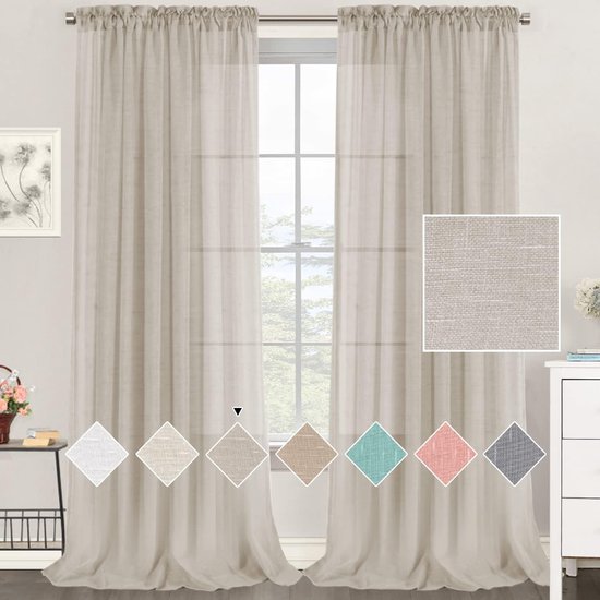 DWCN Lot de 2 rideaux en voile avec galon fronceur, aspect lin, semi-transparents, pour salon, gris, 245 x 140 cm (hauteur x largeur