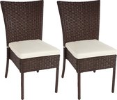 Set van 2 polyrotan stoelen MCW-G19, balkonstoel tuinstoel, stapelbaar ~ bruin, crèmekleurige kussens
