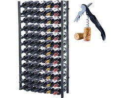 Lendo Online Wijnrek voor 72 flessen 65x20x120cm (LxBxH) Wijnkast - Wijnfleshouder - Wijnopslag met kurkentrekker Zwart Poedercoating Metaal Staal Flessenrek Industriële stijl